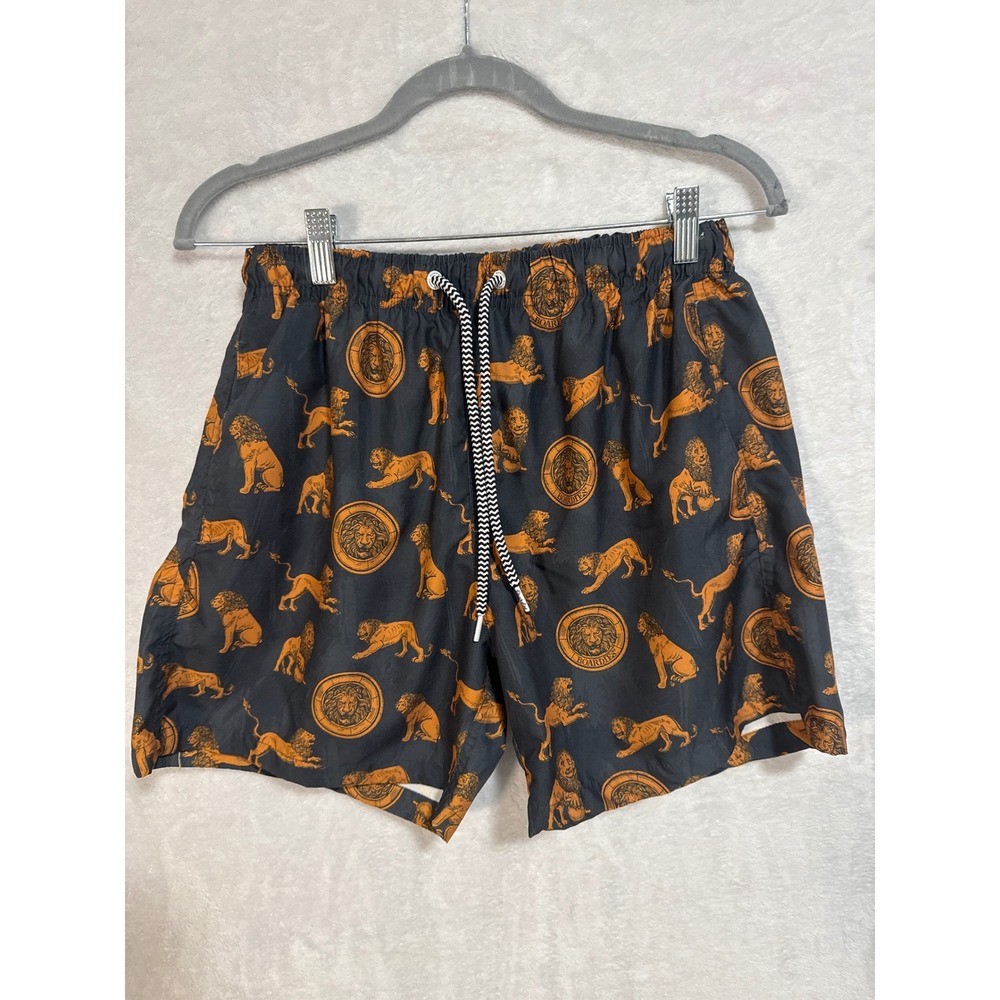 Boardies Apparel Mens Lion Medallion Print Swim Trunks Orange Black Size M
